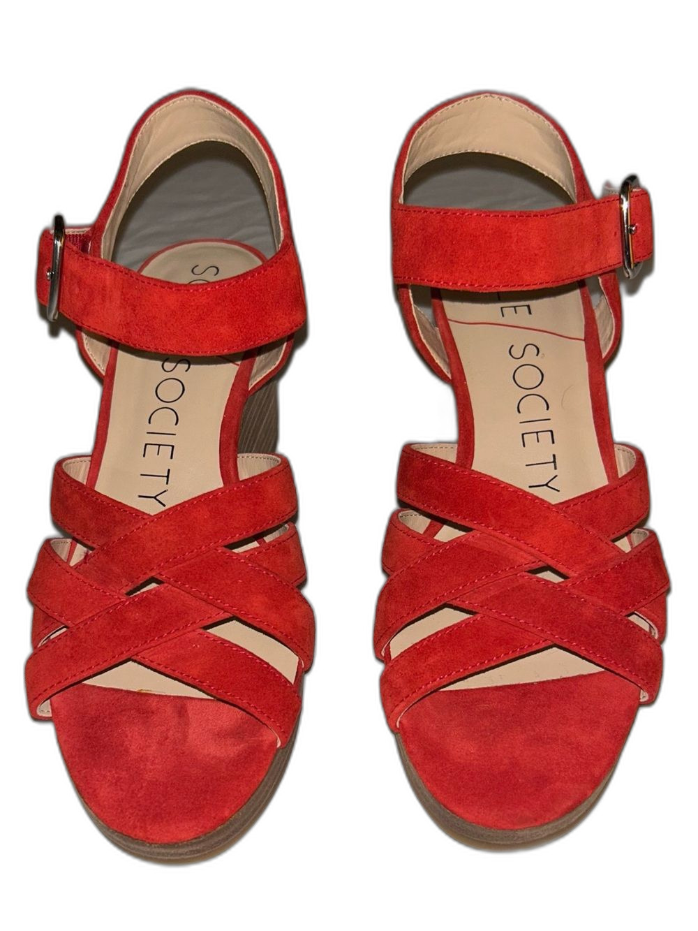 Sole Society Red Suede Strappy Wedge Sandals NEW